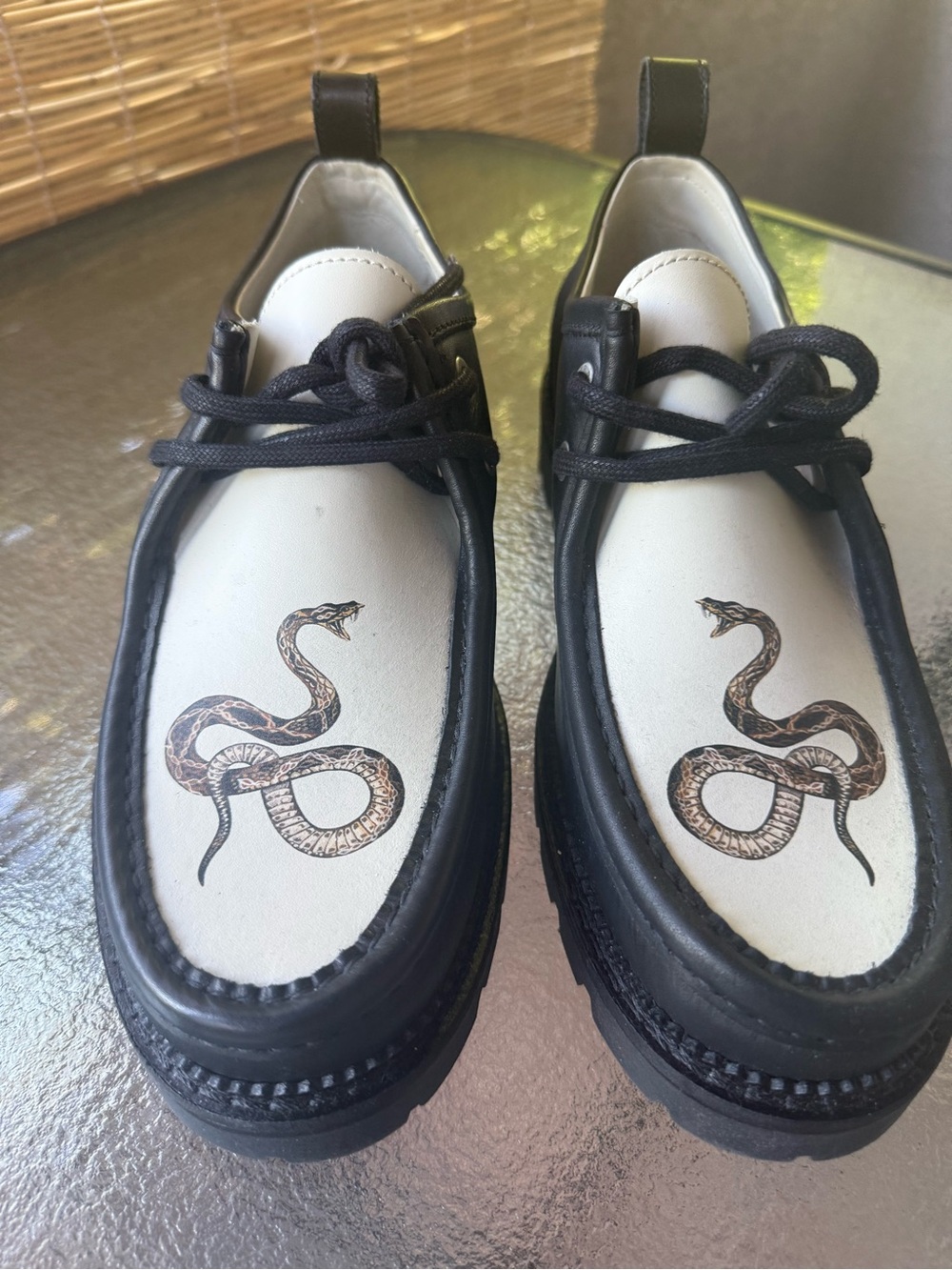 Black & White Snake-Print Derby Shoes - Leather Upper
